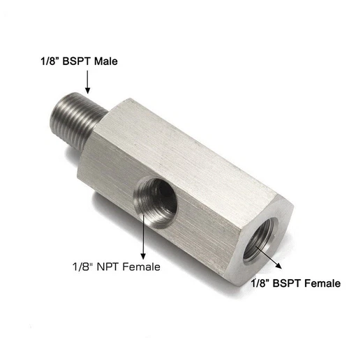 1/8" BSPT Oil Pressure Sensor Tee to NPT Adapter Turbo Supply Feed Line Gauge T - Foto 5 di 12