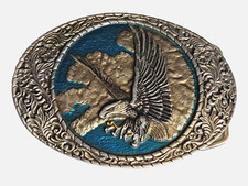 Indiana Metal Craft VTG 1982 Belt Buckle Flying American Eagle Blue Silver U49