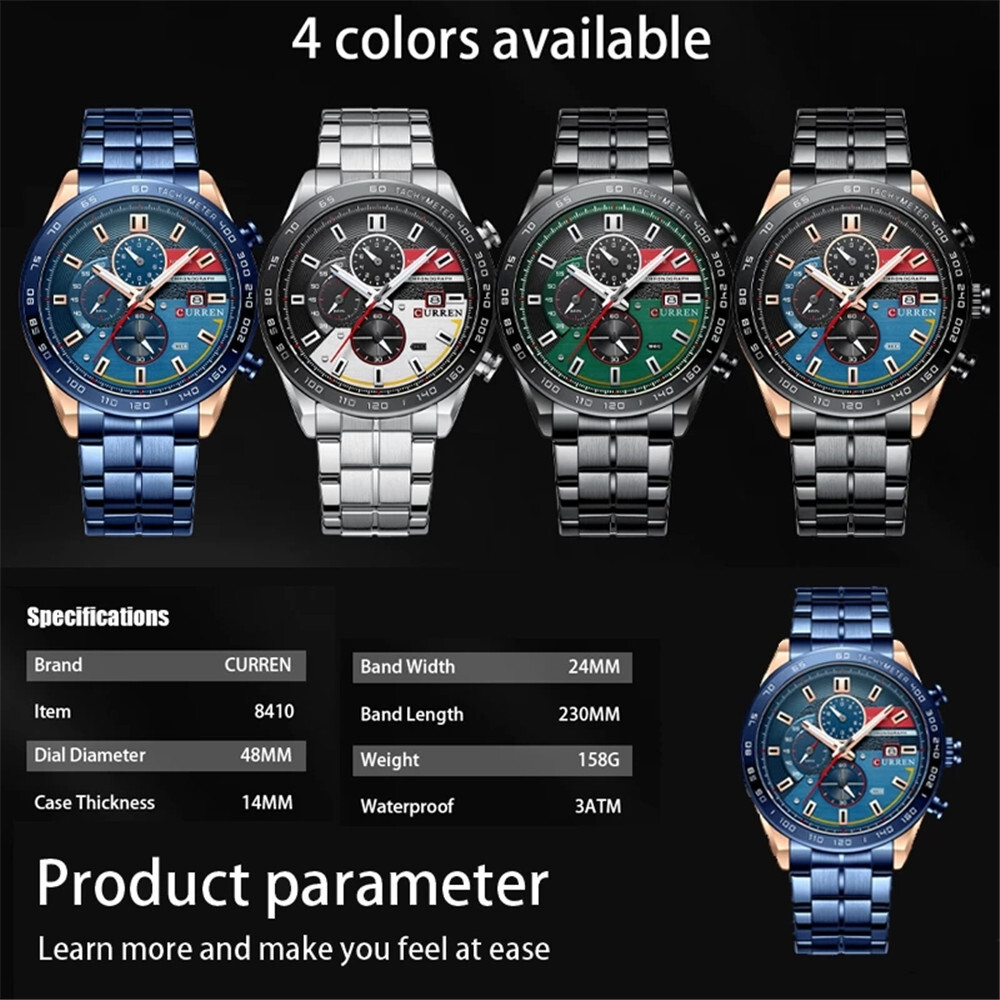 CURREN Men Steel Watch Chronograph Quartz Wristwatch Male Military