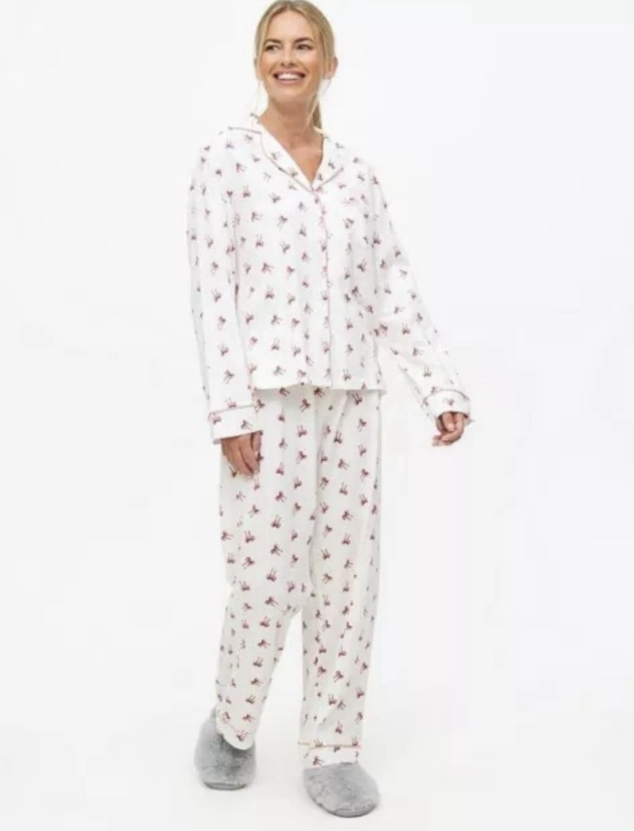 Tu Women's Viral Bow Soft White Pink Pyjamas PJ's Top Trousers