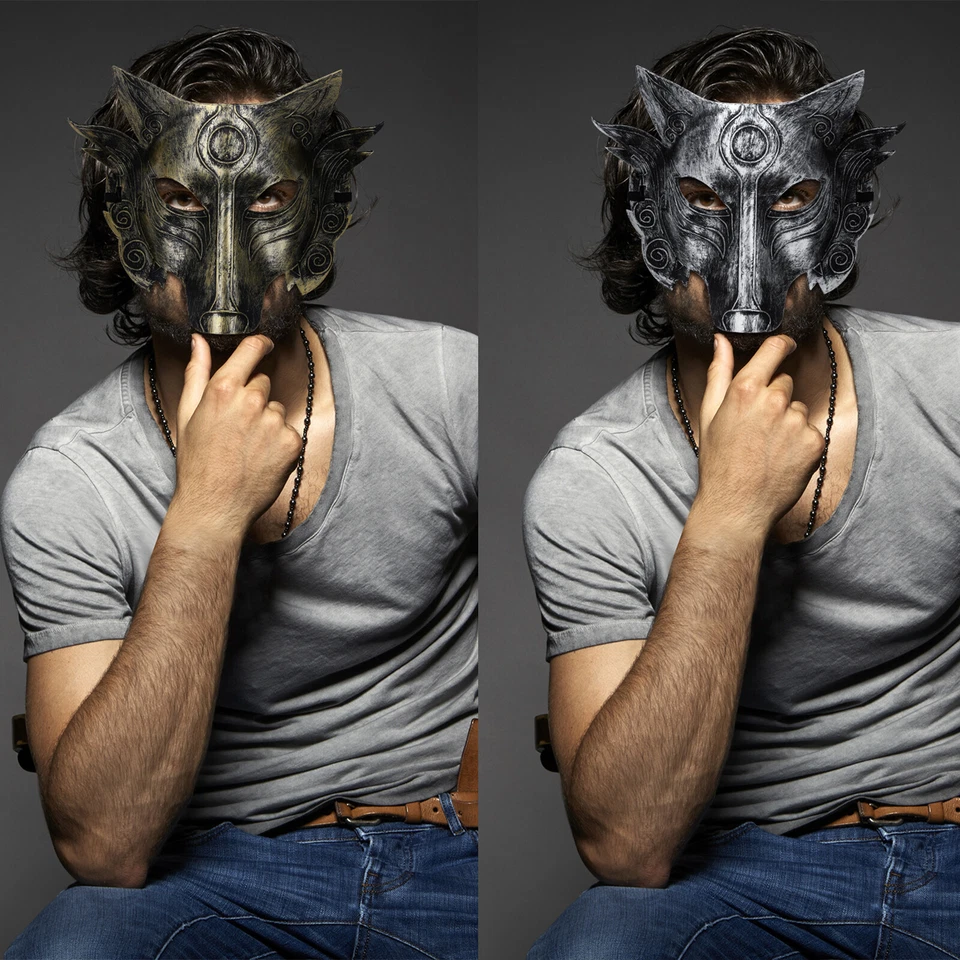 2pcs Wolf Half Face Mask Animal Masquerade Masks for Halloween Party Cosplay - Image 4 of 4