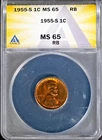 1955-S 1c Lincoln Head Wheat Cent MS 65 Red Brown ANACS # 7695961 + Bonus