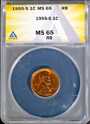 1955-S 1c Lincoln Head Wheat Cent MS 65 Red Brown ANACS # 7695961 + Bonus