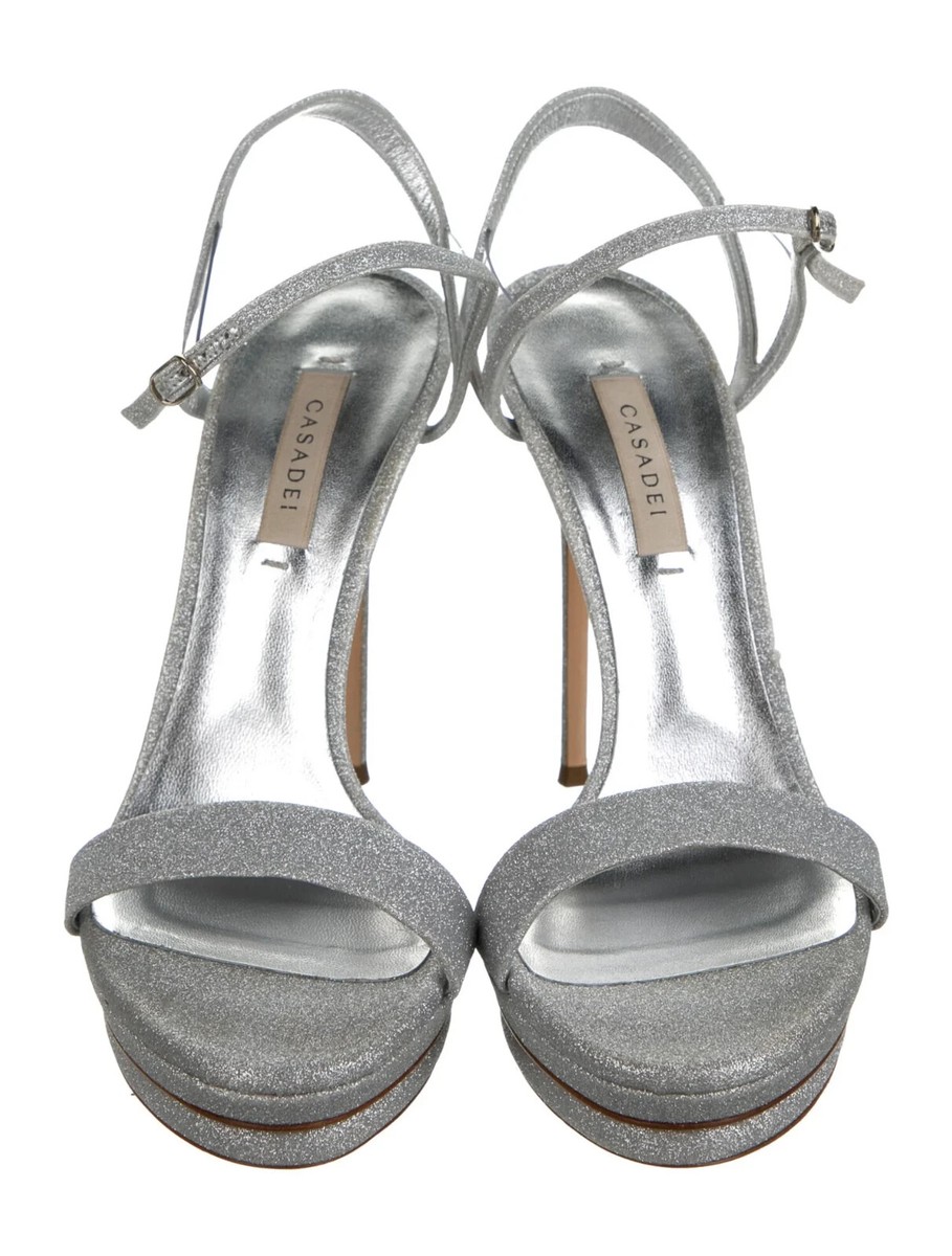 サンダル・ミュール CASADEI Women Sandals 1L091V1401SOLEC9700 5 SILVER CASADEI Silver & Clear Leather Platform Sandals Size 9 IT 39