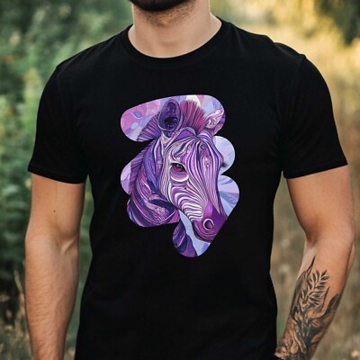 Mens Purple Zebra Motif Cotton T-Shirt Size XS to 5XL