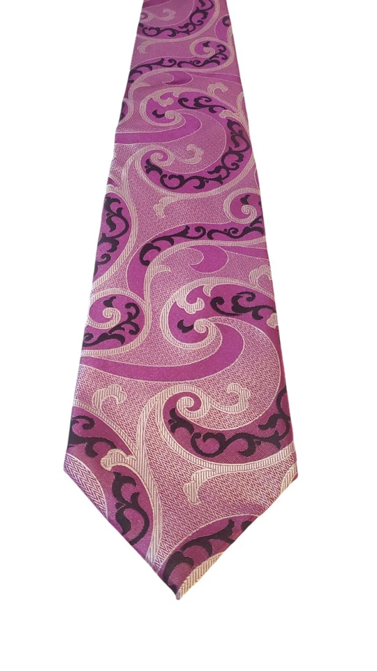NUEVO CON ETIQUETAS CORBATA DE SEDA CON ESTAMPADO ESTILO PAISLEY ROSA PLATINO VERSO 9 XL PREPPY BUSINESS Foto 2 de 4