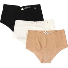 3 Victoria  s Secret Cheeky No Show Nude  Black Panties Women .. Medium .. NWT