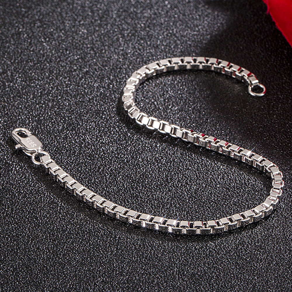 アクセサリー Sterling Silver Venetian Chain Bracelet Amazon.com: Unisex Solid Mirror Venetian Box Link Chain
