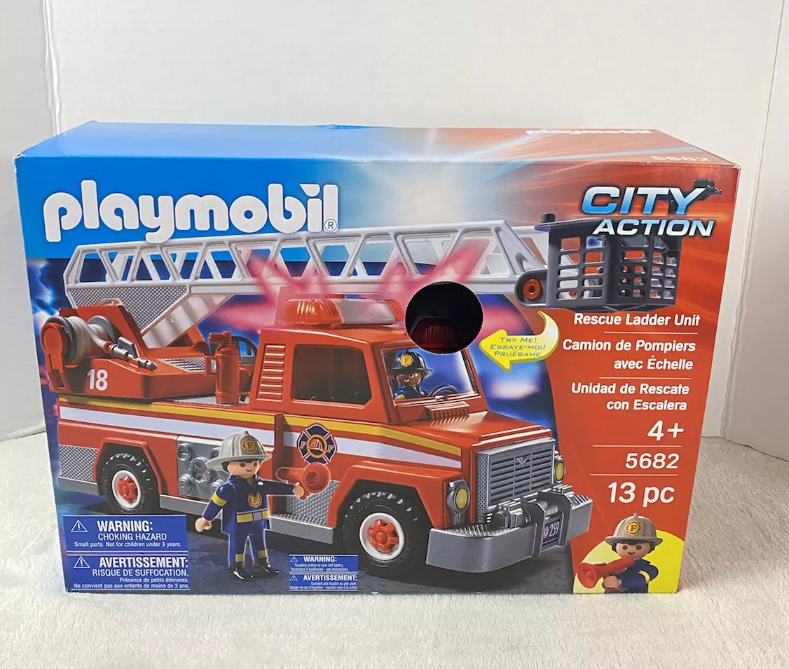 PLAYMOBIL CITY ACTION Rescue Ladder Unit FIRE TRUCK 5682 Lights & Sounds NIB