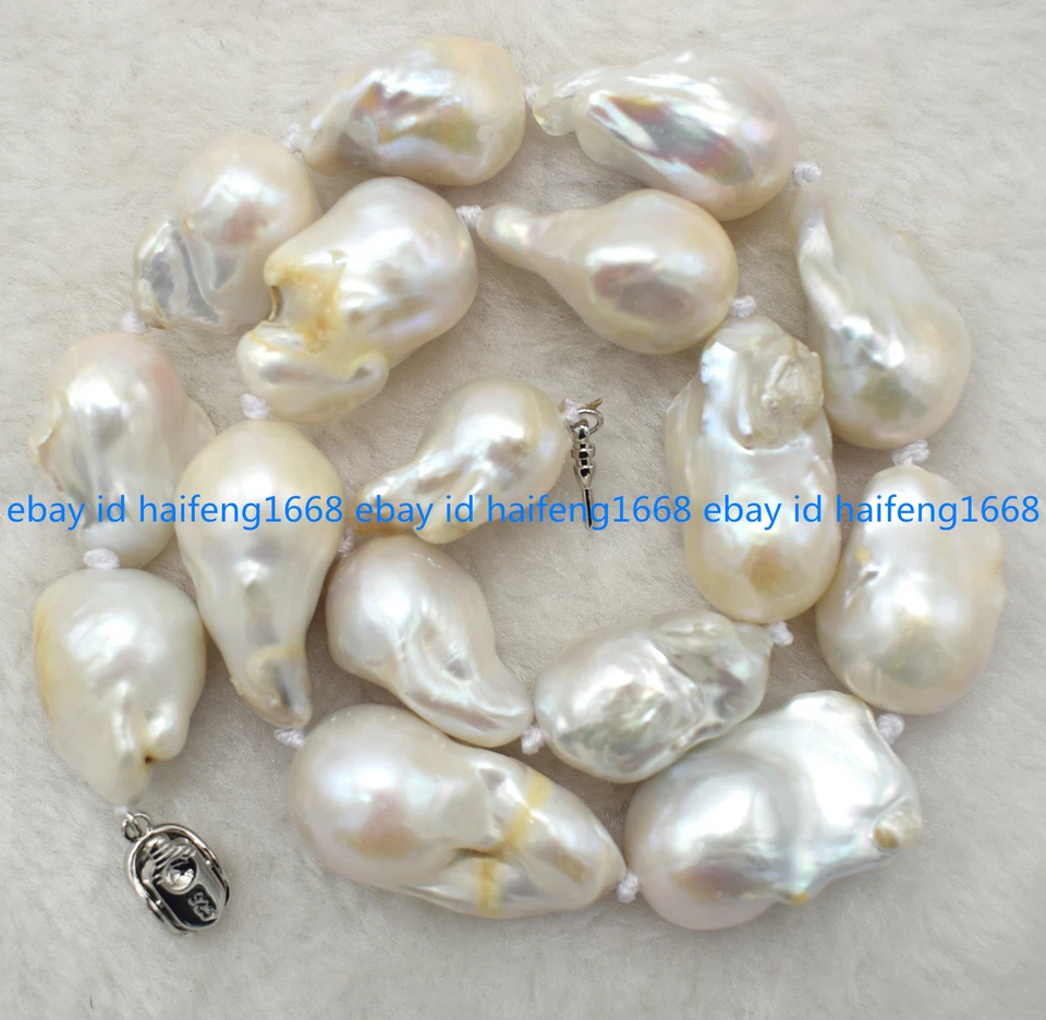 Echte Schmuck 15x22mm Riesige Natürliche Weiß Barock Perle Halskette 24 Zoll - Bild 3 von 4