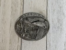 Vintage 1985 C  J "America" Belt Buckle - Statue of Liberty, Eagle, New York