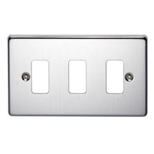 2x Crabtree 6573/SC Rockergrid Raised Satin Chrome 3 Gang Flush Grid Cover Plate