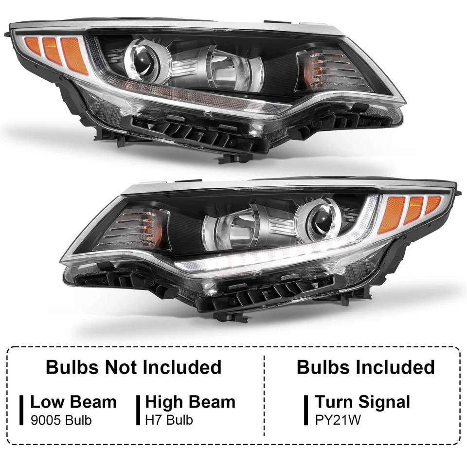 2PCS LED DRL Headlights For 2016 2017 2018 Kia Optima Black Housing LH+RH Pair - Изображение 3 из 4