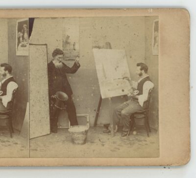 Male artist Painting Art Genre Stereoview