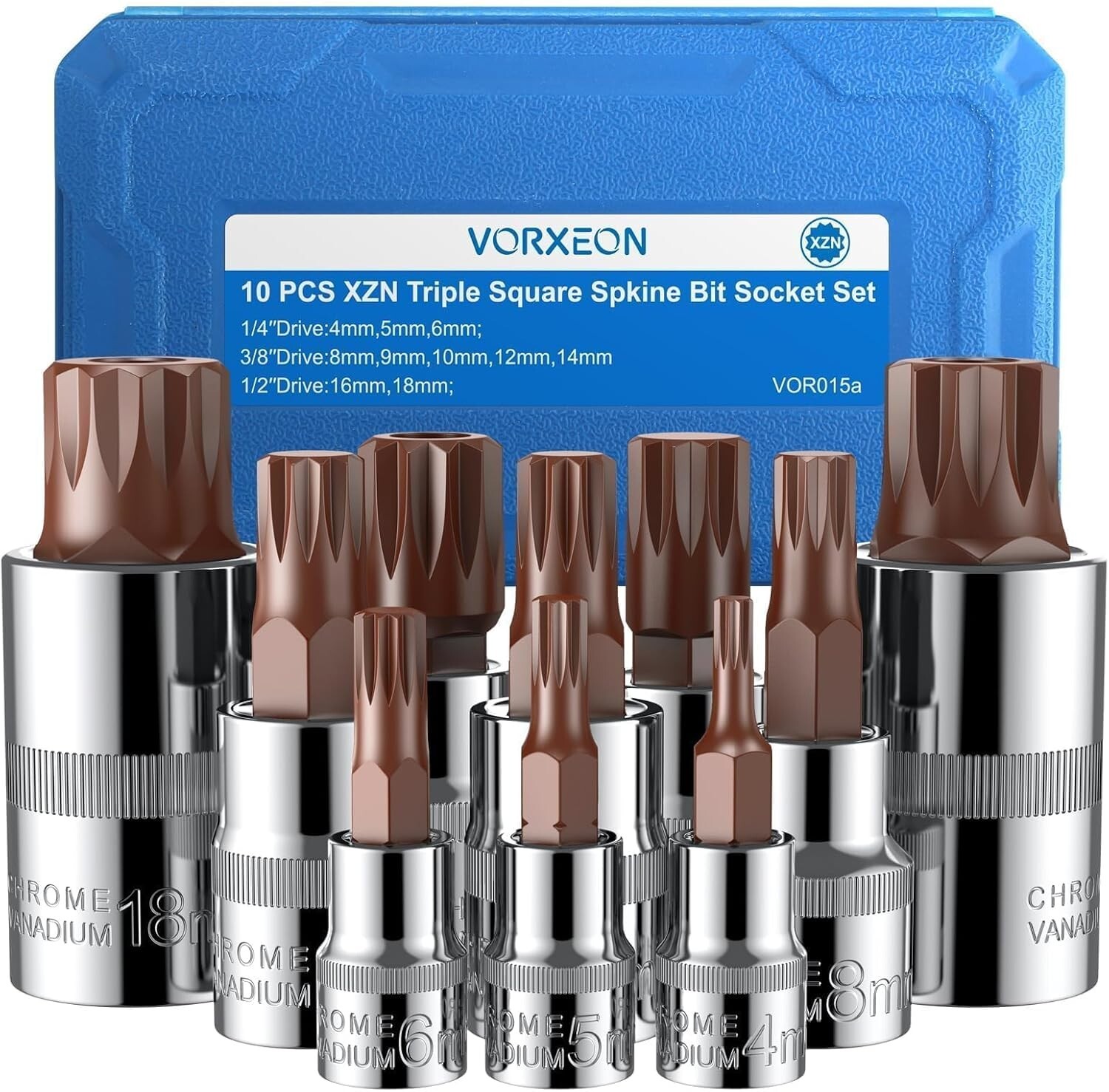 Douilles XZN M4-M18 en coffret de 10 pièces pour mécanique auto