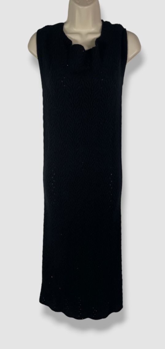 $895 TSE Women Black Cashmere Lace Scalloped Cap Sleeve Sweater Dress Size M