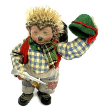 Vintage Mohair Hedgehog Hobo 3" Figure Macky Blue Check Shirt Hair Pickax