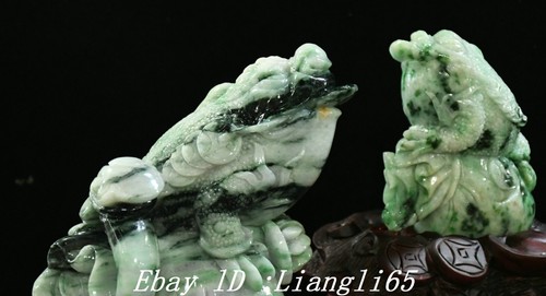 12" 100% Hielo Verde Esmeralda Jadeíta Tallado Sapo Vómitos Dinero Ruyi Estatua - Imagen 6 de 16