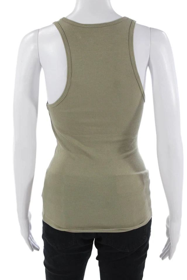 Camiseta sin mangas Agolde para mujer verde básica sin mangas cuello redondo mezcla de algodón talla S Foto 3 de 4