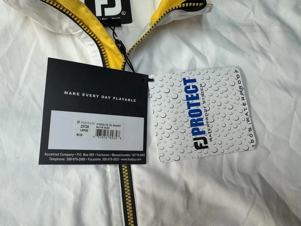 Camisa de chuva FootJoy DryJoys Hydrolite masculina grande branca amarela meio zíper golfe 23708 - Imagem 3 de 4