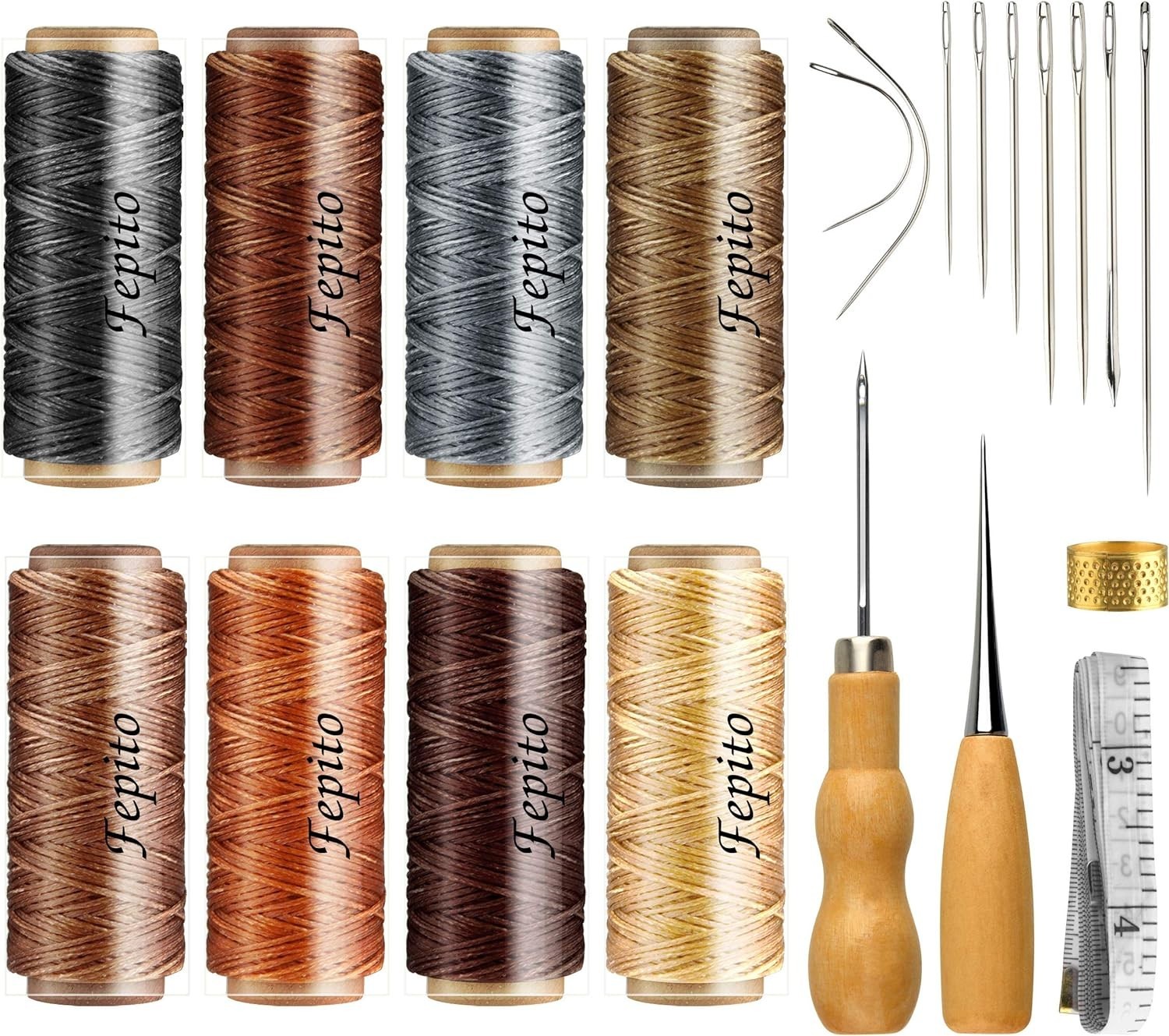 21pcs Leather Craft Sewing Kit with 8 Colors Waxed Thread & Tools