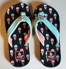 Kids REEF Little Ahi Sandals 11/12 Flip Flops Ice Cream Cones Black Summer Shoe