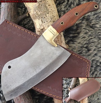 MKS HANDMADE DAMASCUS HUNTING CLEAVER CHOPPER KNIFE WITH WALNUT WOOD HANDLE
