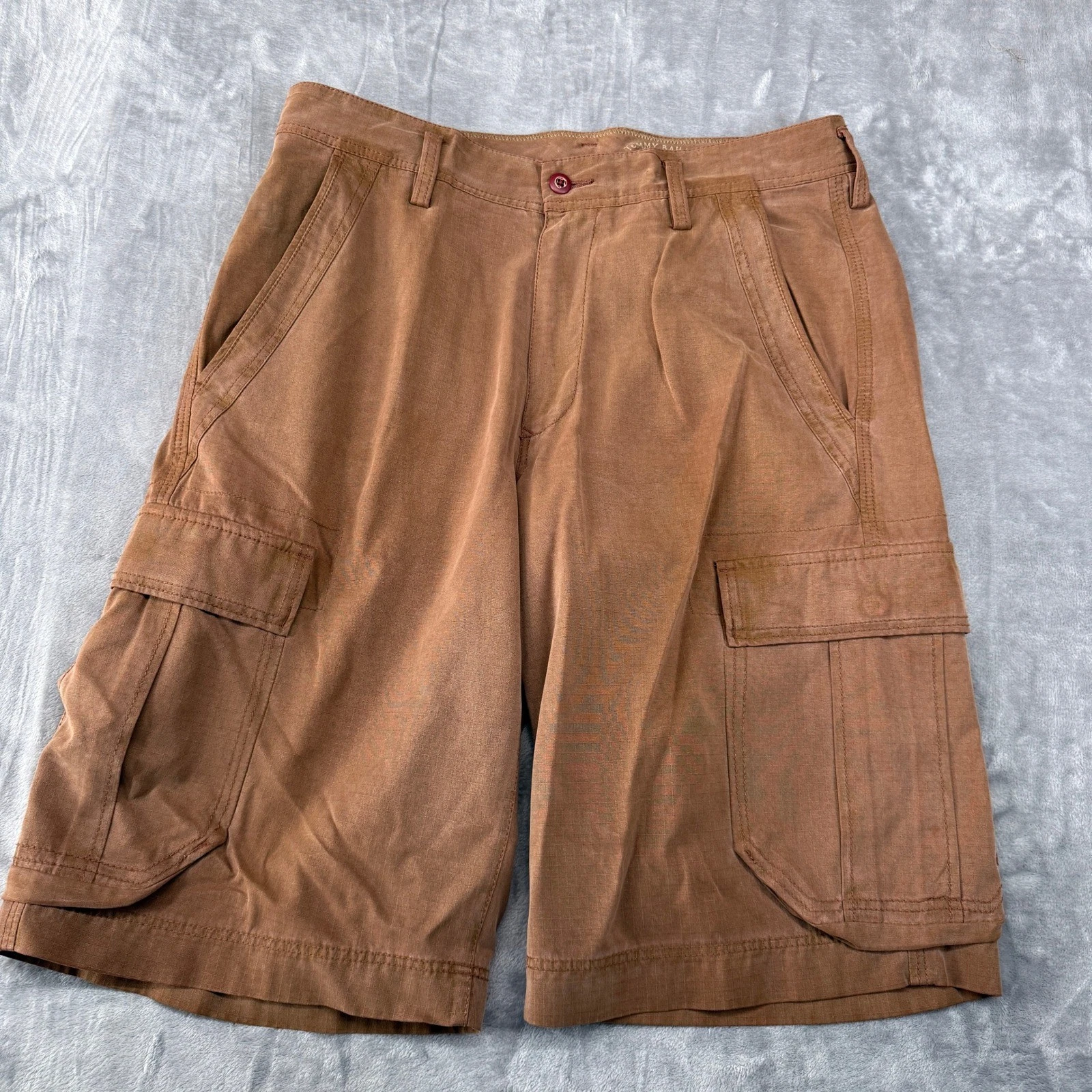Tommy Bahama Relax Cargo Shorts Mens 34 Silk Cotton Ripstop Brown 10 Inch Inseam