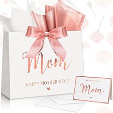 Large Mother'S Day Gift Bag with Ribbon and Greeting Cards Tissue Paper Rose Go