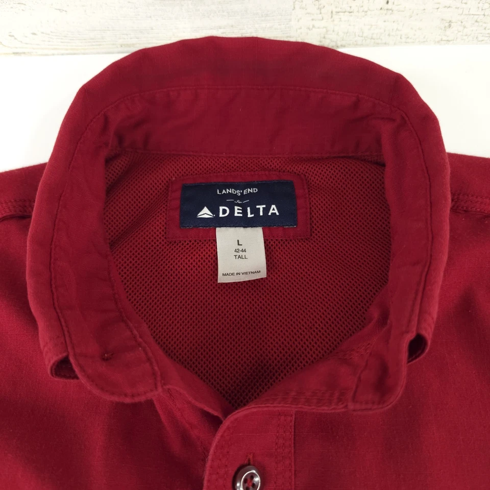 LANDS END DELTA MEN'S SHIRT SIZE L TALL 42 44 RED BUTTON UP POCKETS VENTED AS-IS - Image 3 of 4