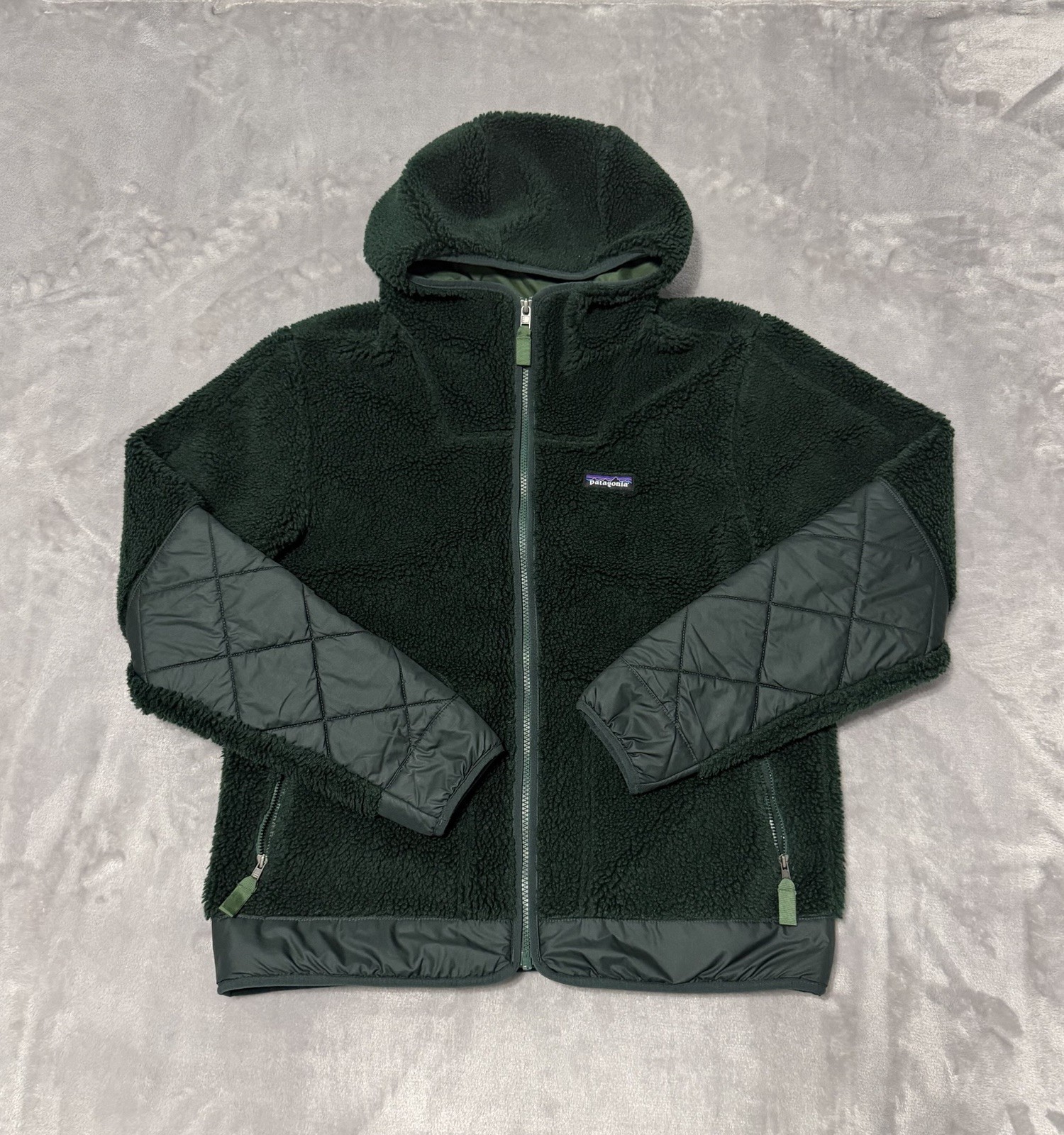 Patagonia Rhythm Deep Pile Sherpa Fleece Hoodie Jacket Men’s Size Small Green