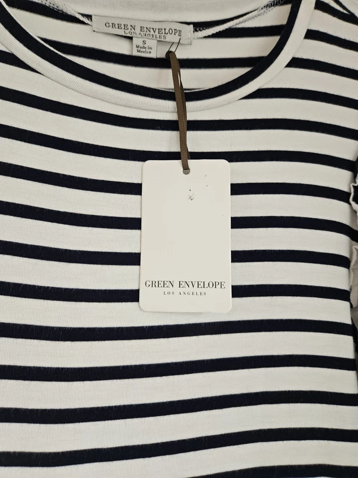 Nuevo con etiquetas Sobre Verde Para Mujer S Top Negro Blanco Rayas S/S Mangas Elásticas Flutter Foto 4 de 4