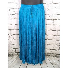 VINTAGE I.K. Collections Shiny Crinkle Broomstick Peasant Maxi Skirt Boho FS