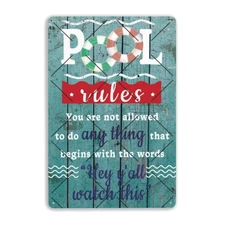 Pool Rules Metal Sign 12x8 Inch, Funny Swimming Pool Wall Decor for Outdoor -...