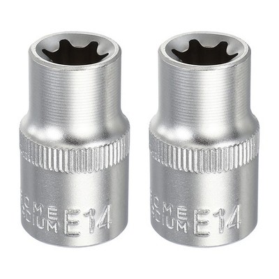 2pcs E-Torx Socket 1/2'' Drive E14 Star Socket 1.5'' Long 35K Alloy Steel