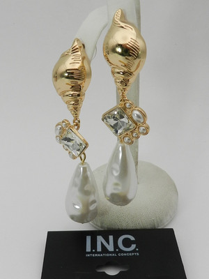 I.N.C. International Concepts Gold-Tone Crystal & Imitation Pearl Shell Linear