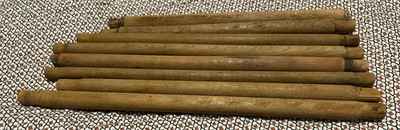 LOT OF (8) VINTAGE OAK ROUND CHAIR SPINDLE REPLACEMENT PARTS APPROX 10-13'' A-7