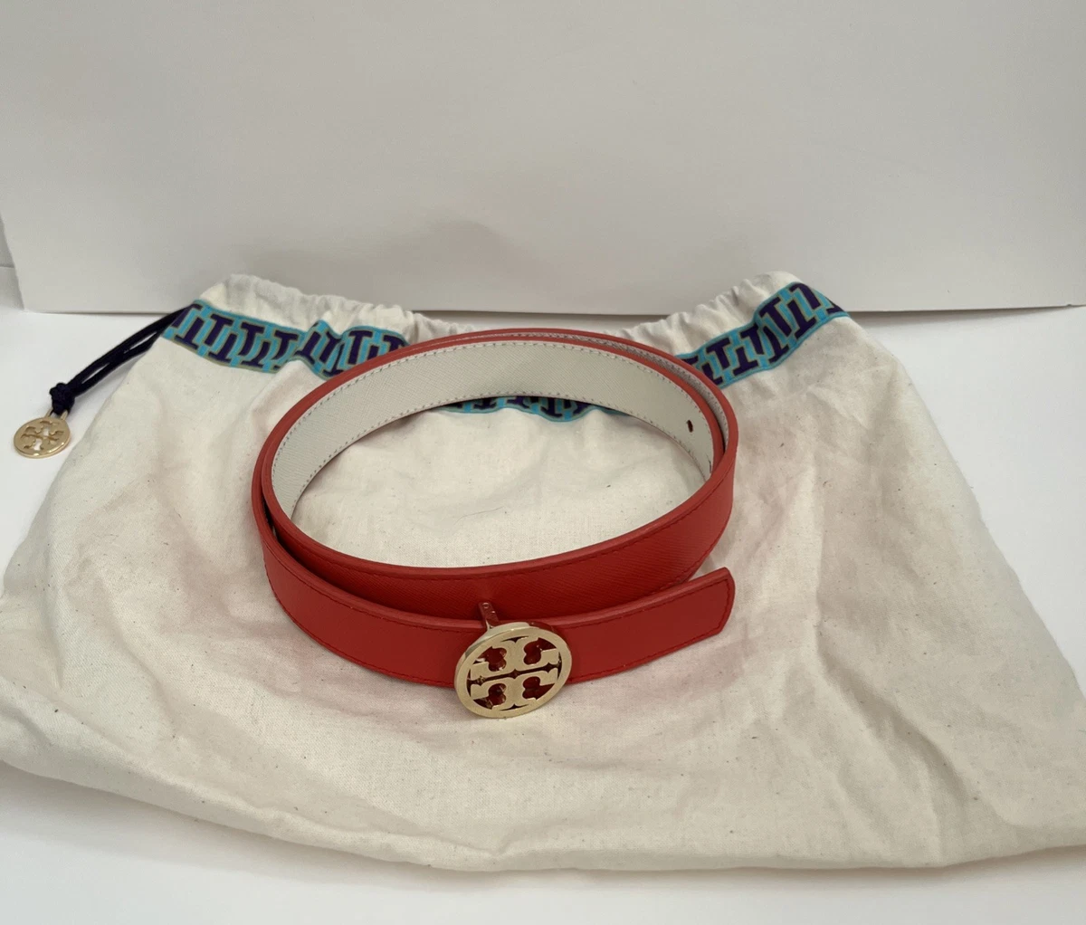 Vintage Rare Tory Burch Orange Square and Gold Chain Adjustable Belt 36” Tory Burch orange wrap bracelet | Used - Good | $35.00  main image 4