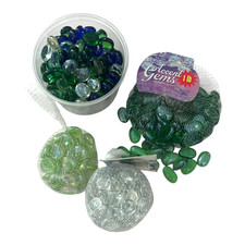 Mixed Glass Accent Gems Lot Flat Marble Vase Filler Craft Stones Green Clear 4pc