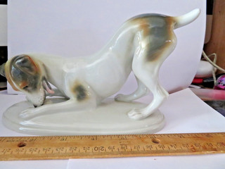 Vintage AP Crown Mark Germany Porcelain Dog Figurine 7'
