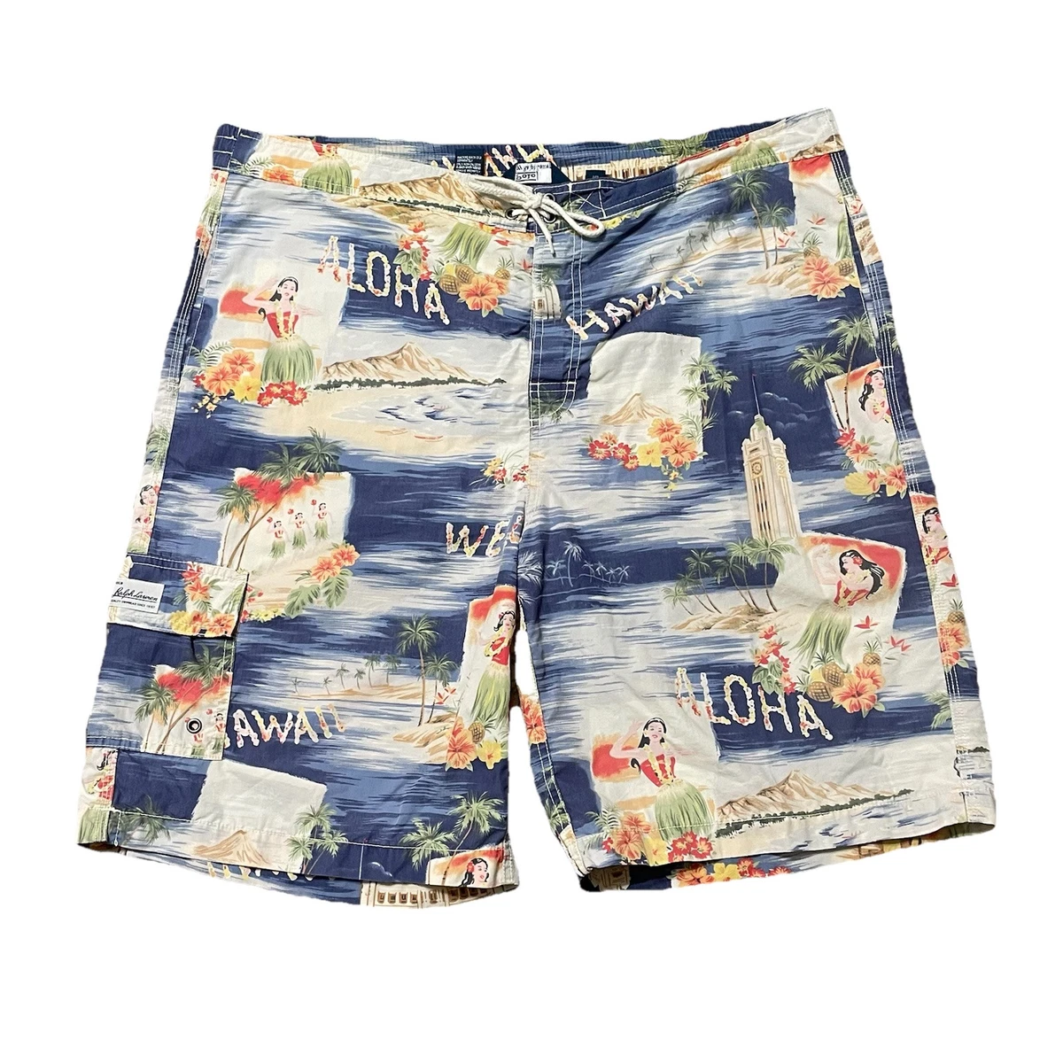 Polo Ralph Lauren Swim Trunks Mens Sz 40-41 Hawaiian Aloha Graphic