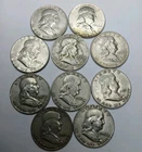 Benjamin Franklin Silver Half Dollars LOT OF 10- 90% Silver $10fv No Reserve!