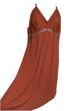 New SOMA Cool Nights Nightgown Chemise Short Support Lace Rust Copper Orange XL