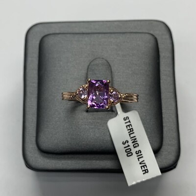 D'Joy Ring Sterlingsilber rosévergoldet lila farbiger Edelstein Größe 11 #100