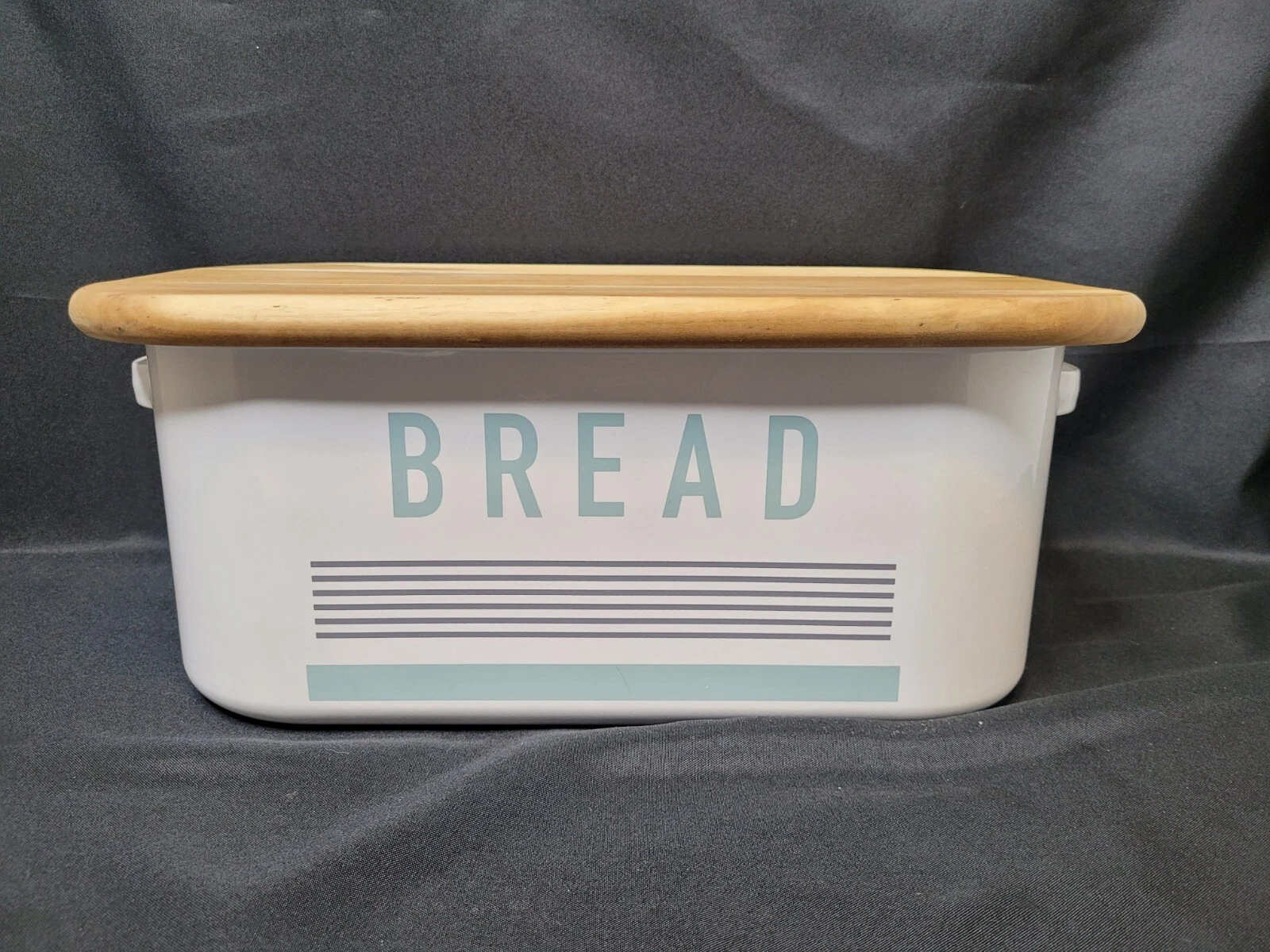 Jamie Oliver Enamel Metal Bread Box Wood Cutting Board Lid 17" X 7 1/4"
