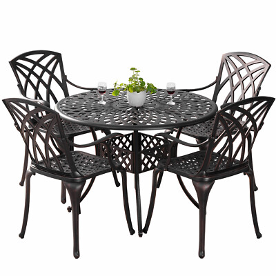 5 Piece Patio Furniture Set Outdoor Bistro Chairs Round Table