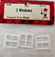 Campbell Scale Models 904‑75 HO Scale Double‑Hung 3‑Pane Windows (Pkg of 3) New