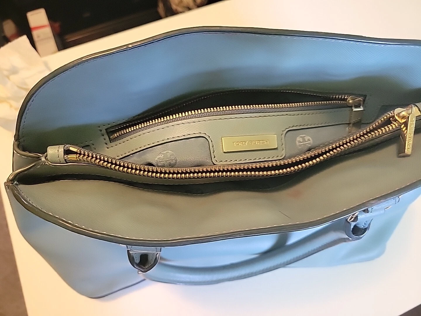 borsa a mano tory burch blu polvere chiaro borsetta