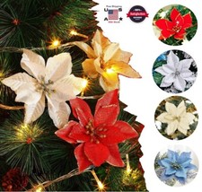 10 Christmas Tree Ornaments Glitter Hanging Flowers 5" Xmas Wreath DIY Decor US