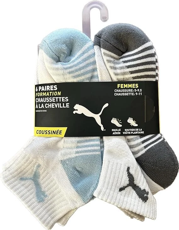 PUMA 6 PARES MEIAS FEMININAS QUARTER CREW SAPATO 5-9.5 MEIAS 9-11 - Imagem 2 de 2